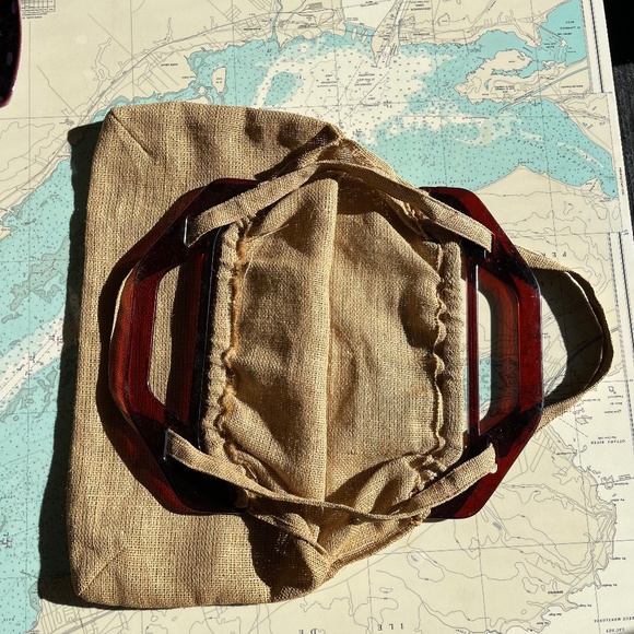 Vintage 70s Silhouette Burlap Tote - Picture 4 of 5